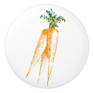 Bouton De Porte En Céramique Orange et vert, Carrot Line Art
