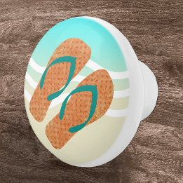 Bouton De Porte En Céramique Orange Summer Beach Vagues Flip Flops Porte Knoor