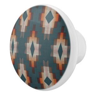 Bouton De Porte En Céramique Orange Turquoise bleu foncé Orange Brown tribu eth