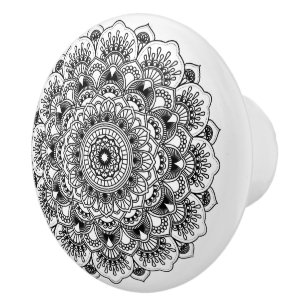 Bouton De Porte En Céramique Orné noir floral Mandala 2