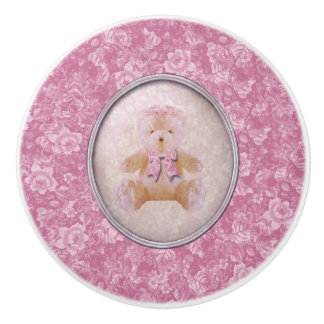 Bouton De Porte En Céramique Ours de nounours rose