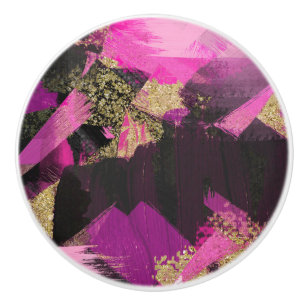 Bouton De Porte En Céramique Pailleté Or Noir Rose Pinceau Moderne Glam Grunge