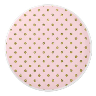 Bouton De Porte En Céramique Paillettes Rose et Or Petits Points Minimalistes