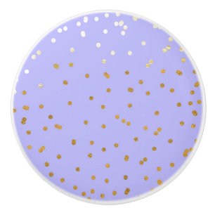 Bouton De Porte En Céramique Paillettes violettes et orées Points de confettis 