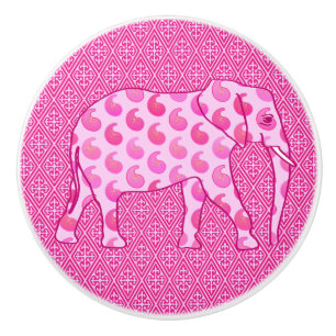 Bouton De Porte En Céramique Paisley Elephant, Ice Pink et Fuchsia