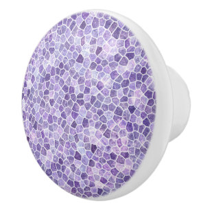 Bouton De Porte En Céramique Pale Lilas Et Violet Pavé Patchwork Terrazo Pa
