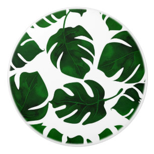 Bouton De Porte En Céramique Palme tropicale verte foncée Feuille Summer Island