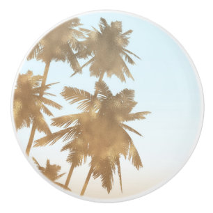 Bouton De Porte En Céramique Palmiers en bronze d'or d'Ombre de plage de paumes