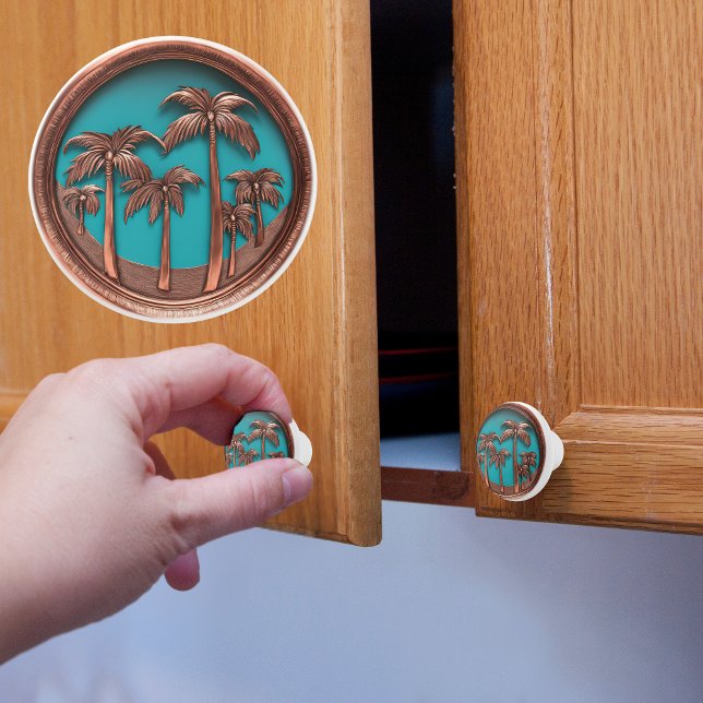 Bouton De Porte En Céramique Palmiers en cuivre et Turquois (Créateur téléchargé)