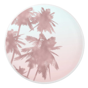 Bouton De Porte En Céramique Palmiers roses d'Ombre de plage de paumes de rose