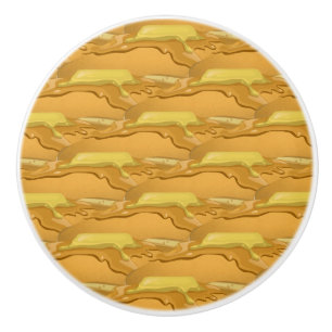 Bouton De Porte En Céramique Pancake et sirop d'érable motif mignon jaune brun
