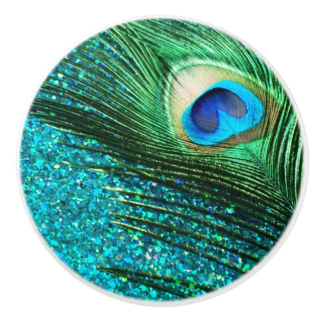 Bouton De Porte En Céramique Paon d'Aqua (Devant)