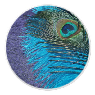 Bouton De Porte En Céramique Paon pourpre et turquoise