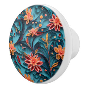 Bouton De Porte En Céramique Papier floral motif Céramique Knob
