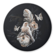 Papier foncé de luxe Knob, Oiseau, Fleur et Plumes