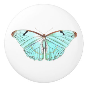 Bouton De Porte En Céramique Papillon Aqua