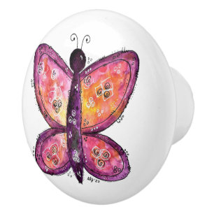 Bouton De Porte En Céramique Papillon blanc