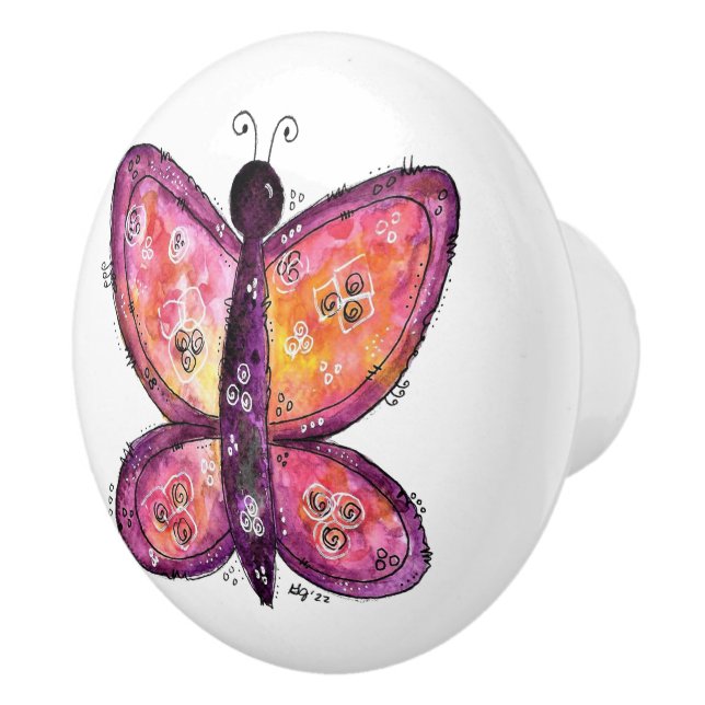 Bouton De Porte En Céramique Papillon blanc (Droite)
