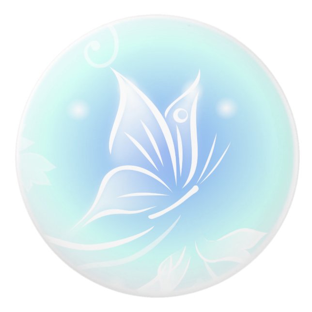 Bouton De Porte En Céramique Papillon blanc Bleu Joli (Devant)