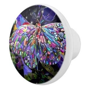 Bouton De Porte En Céramique Papillon de jardin secret