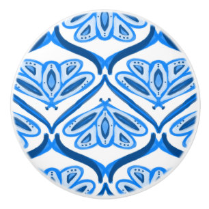 Bouton De Porte En Céramique Papillon de nuit bleu aquarelle a l'air blanc joli