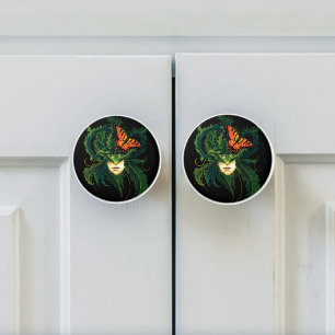 Bouton De Porte En Céramique Papillon Feuille vert Dryad