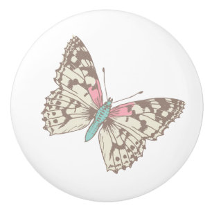 Bouton De Porte En Céramique Papillon peint dame esquissé porte d'art