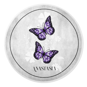 Bouton De Porte En Céramique Papillon pourpre florale cercueil personnalisé