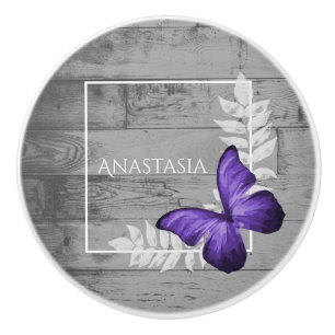 Bouton De Porte En Céramique Papillon pourpre Rustique ceramique personnalisée