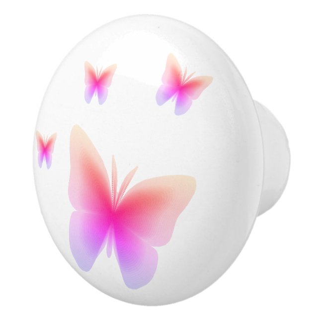 Bouton De Porte En Céramique Papillon rose (Droite)