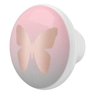 Bouton De Porte En Céramique Papillon rose à la mode moderne élégant d'or