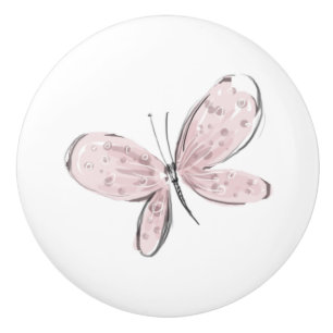 Bouton De Porte En Céramique Papillon rose Bébé Fille Tirer
