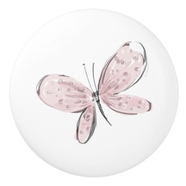 Bouton De Porte En Céramique Papillon rose Bébé Fille Tirer (Devant)