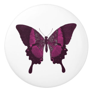 Bouton De Porte En Céramique Papillon rose et pourpre