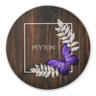 Bouton De Porte En Céramique Papillon violet rustique Ceramic Personnalisé Knob