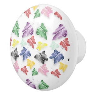 Bouton De Porte En Céramique Papillons