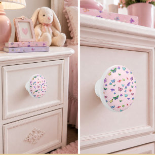Bouton De Porte En Céramique Papillons Aquarelle Avec Hydrangeas