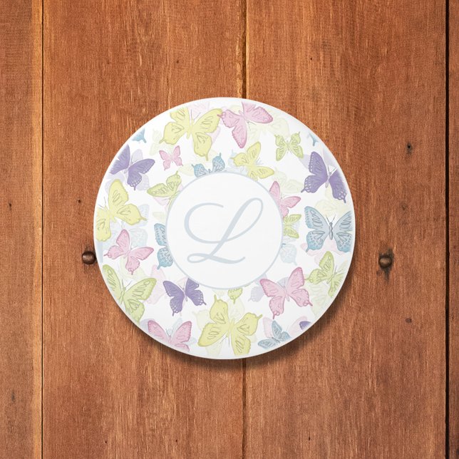 Bouton De Porte En Céramique Papillons Botaniques Cute Pastel (Pastel botanical butterflies monogram door knob)