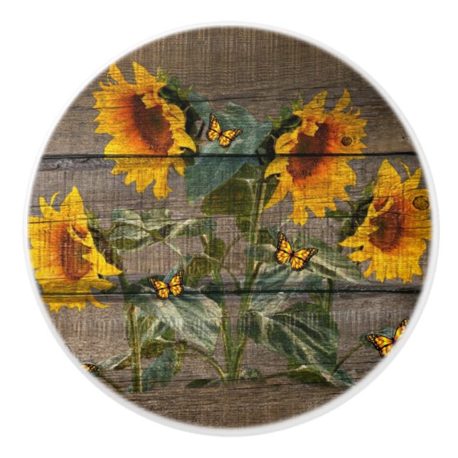 Bouton De Porte En Céramique Papillons de tournesol rustique Barre (Devant)
