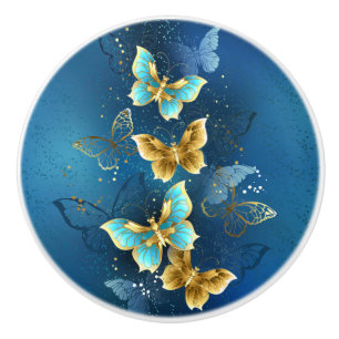 Bouton De Porte En Céramique Papillons d'or