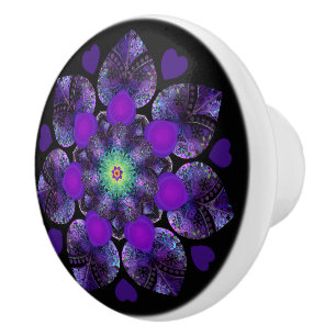 Bouton De Porte En Céramique Parapluie violet & coeurs .7