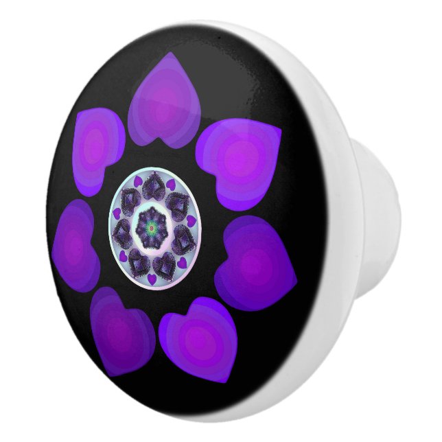 Bouton De Porte En Céramique Parapluie violet & coeurs .7 (Droite)