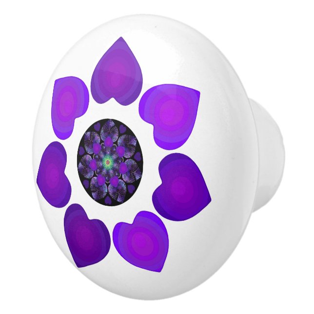 Bouton De Porte En Céramique Parapluie violet & coeurs .7 (Droite)