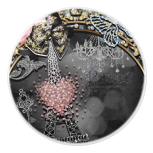 Bouton De Porte En Céramique Paris Bling Glamor Sparkle France Girly Trendy