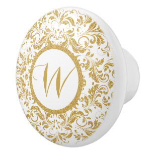 Bouton De Porte En Céramique Parties scintillant de dentelle dorée