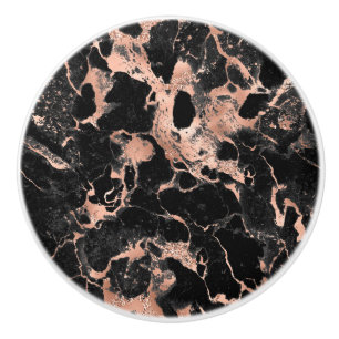 Bouton De Porte En Céramique Parties scintillant en marbre noir rose or