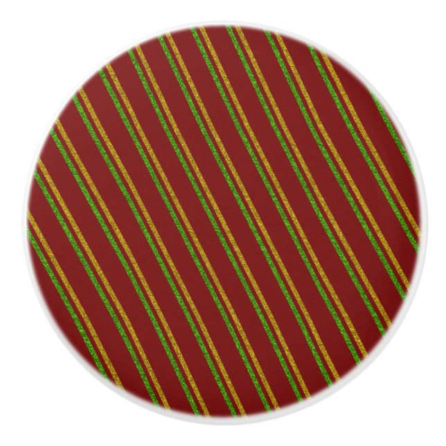 Bouton De Porte En Céramique Parties scintillant Green & Gold Stripes (Devant)
