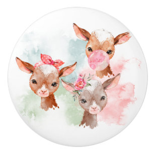 Bouton De Porte En Céramique Pastel Baby Chèvres