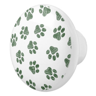 Bouton De Porte En Céramique Patrouilles de Doodle, Paws de Chien, Paws Vertes