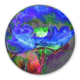 Bouton De Porte En Céramique pavot bleu Abstrait fleurs abstraites